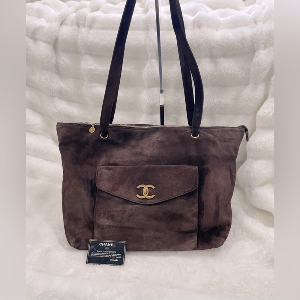 CHANEL COCO MARK Turn Lock Suede Tote Bag